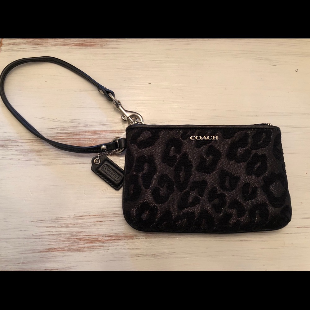 Black velvet leopard Coach wristlet